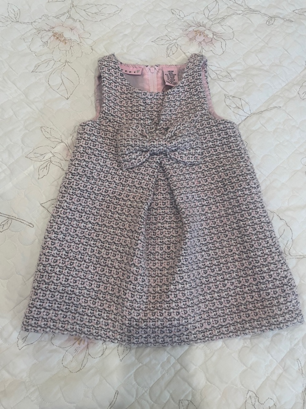 Girls Pink Tweed Bow Dress 18 month